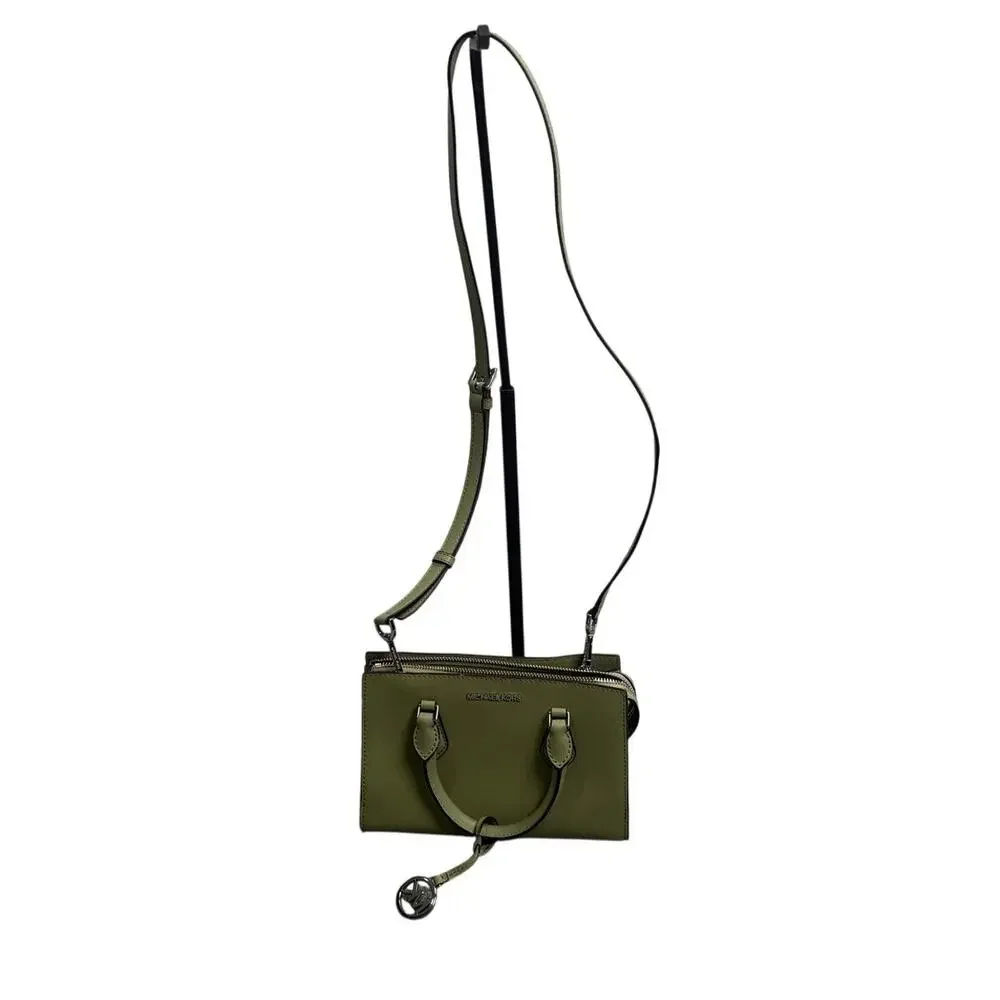 Michael Kors Sheila Light Sage Green Small Satchel Crossbody Bag w/ MK Charm